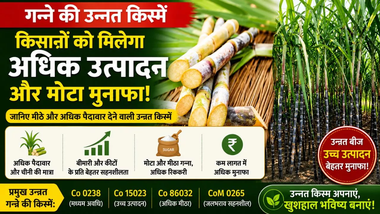 गन्ने की उन्नत किस्मे: किसानों को मिलेगी अधिक पैदावार, जानिए मीठे गन्ने की उन्नत किस्म